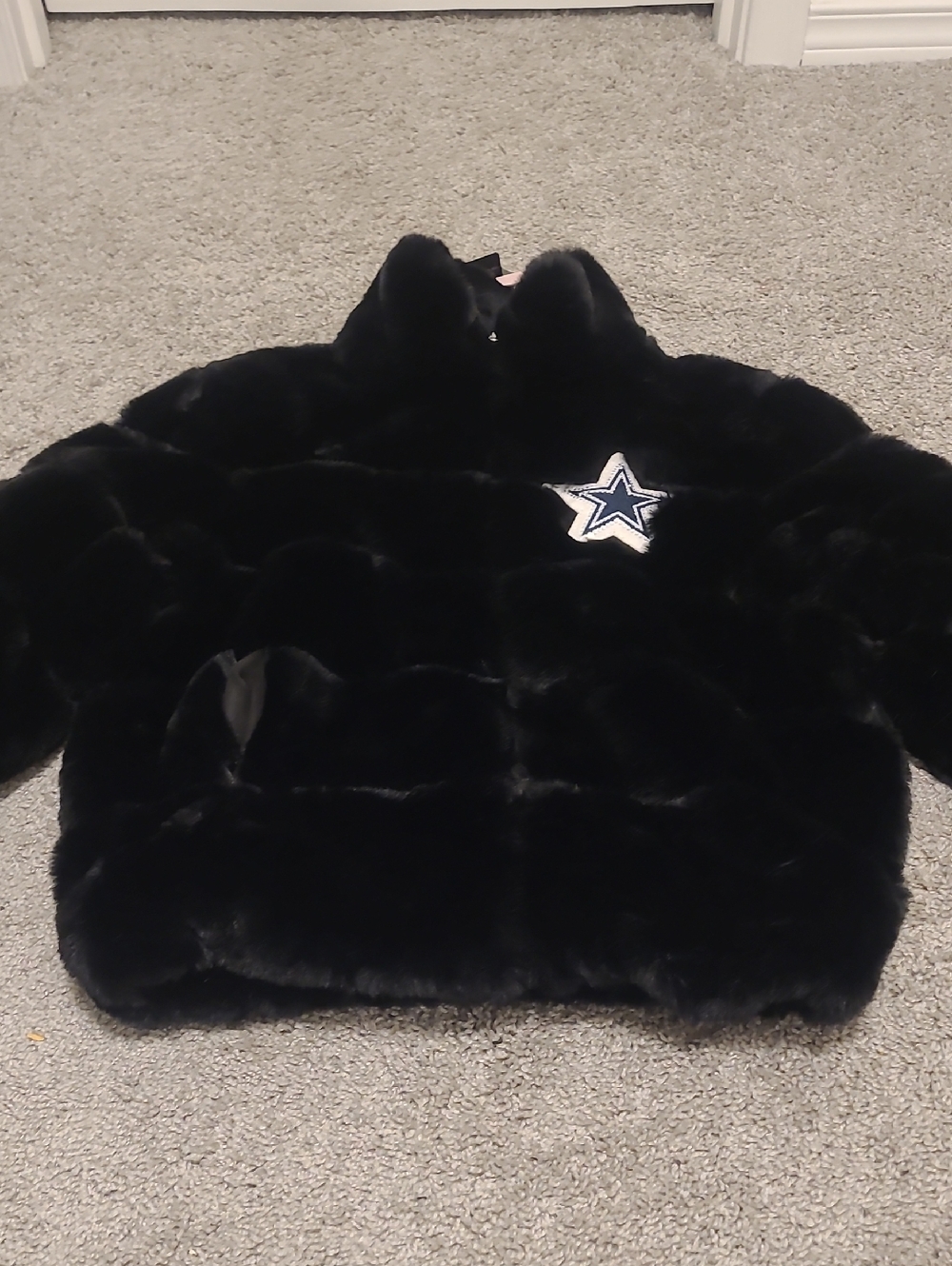NFL Kids Black Faux Fur Puffer Jacket with Star Patch